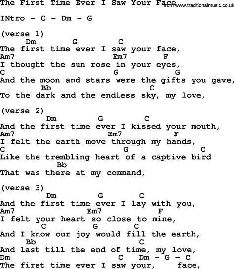 first time ever i saw your face chords|More.